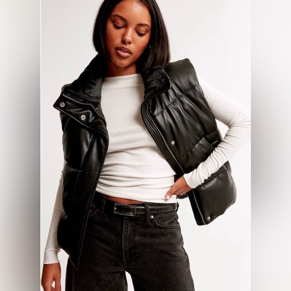 Abercrombie And Fitch Black Vegan Leather Ultra Mini Puffer Vest